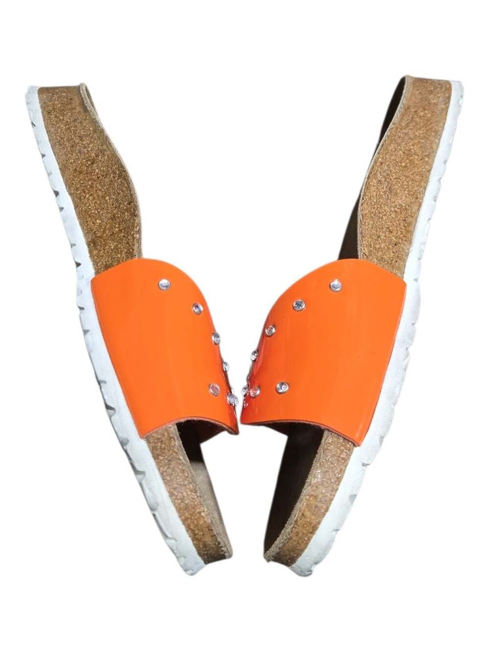 Birkenstock Birkis Orange Patent Leather Studded Sandals Size 41 - Picture 6 of 8